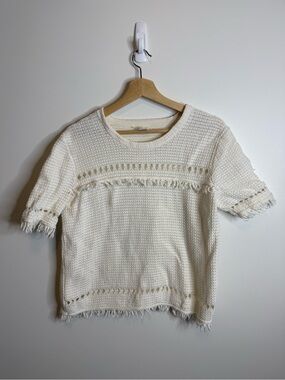 J. Crew Cream Fringe Short-Sleeve Knit Top size large